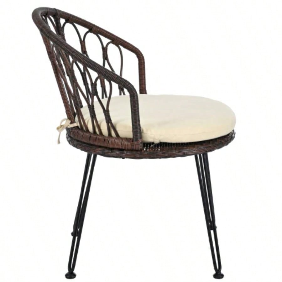 USTYLE Outdoor Leisure Set, 2 Rattan Single Chairs with A Glass Round Table, Perfectly Suited Patios, Balconies, and Courtyards