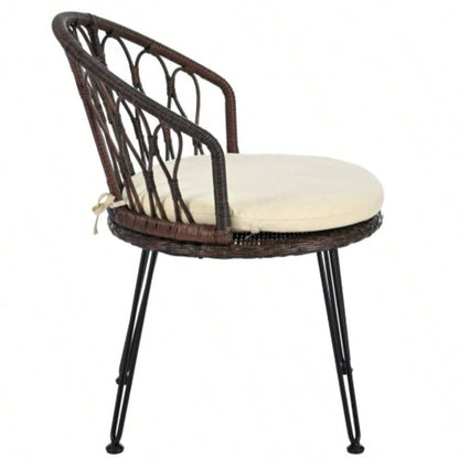 USTYLE Outdoor Leisure Set, 2 Rattan Single Chairs with A Glass Round Table, Perfectly Suited Patios, Balconies, and Courtyards