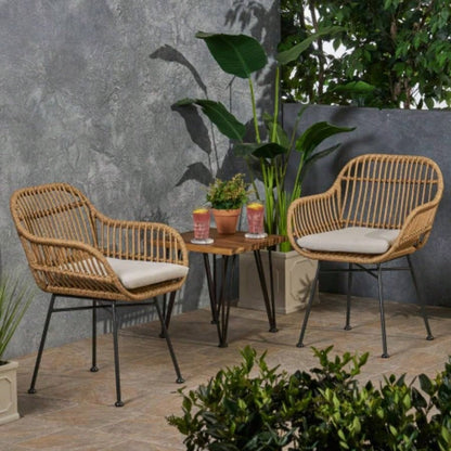 Rodney Woven Faux Rattan Chairs with Cushions Set of 2