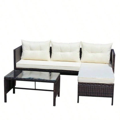 Outdoor patio Furniture sets 3 piece Conversation set wicker Ratten Sectional Sofa With CushionsBeige Cushion