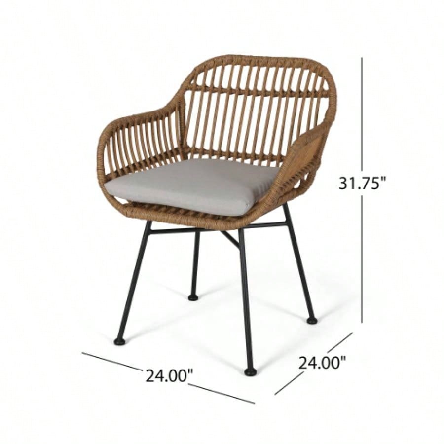 Rodney Woven Faux Rattan Chairs with Cushions Set of 2