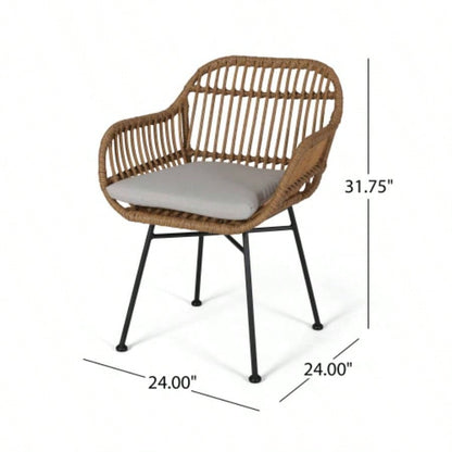 Rodney Woven Faux Rattan Chairs with Cushions Set of 2