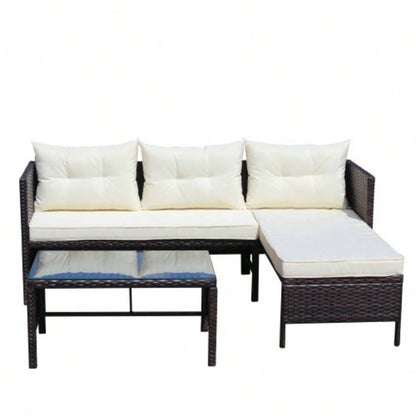 Outdoor patio Furniture sets 3 piece Conversation set wicker Ratten Sectional Sofa With CushionsBeige Cushion