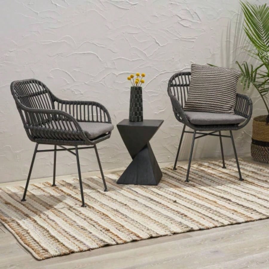 Rodney Woven Faux Rattan Chairs with Cushions Set of 2