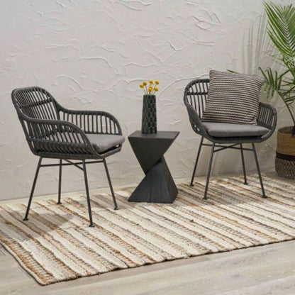 Rodney Woven Faux Rattan Chairs with Cushions Set of 2