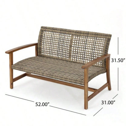 HAMPTON WOOD+ WICKER LOVESEAT
