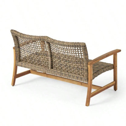 HAMPTON WOOD+ WICKER LOVESEAT