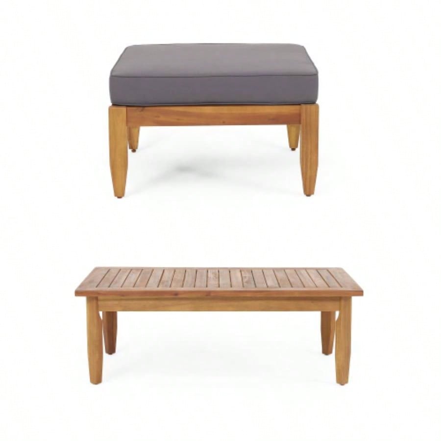 Mid - Modern Ottoman+ Coffee Table Set, Solid Wood Frame, - Resistant Cushions