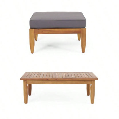 Mid - Modern Ottoman+ Coffee Table Set, Solid Wood Frame, - Resistant Cushions