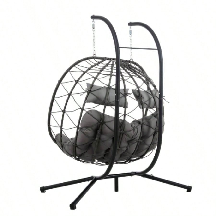 2 Persons Chair with Stand Indoor Outdoor Swing Chair Patio Wicker Hanging Chair Hanging Basket Chair with Stand Bedroom Living Room Balcony
