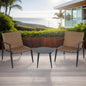 Modern Outdoor Chat Set: 2 PE Rattan Chairs+ Black Steel Tempered Glass Side Table - Durable Stylish