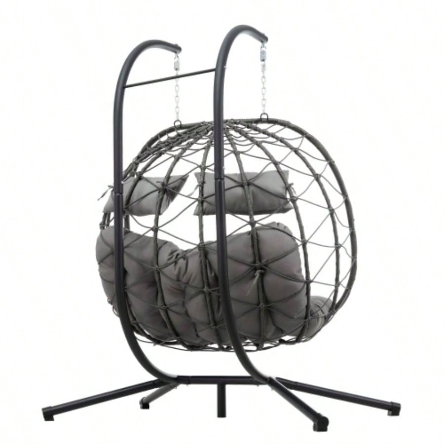 2 Persons Chair with Stand Indoor Outdoor Swing Chair Patio Wicker Hanging Chair Hanging Basket Chair with Stand Bedroom Living Room Balcony