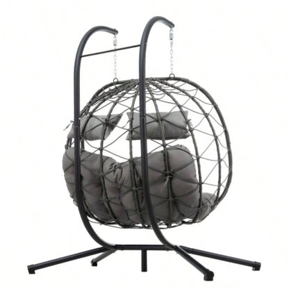 2 Persons Chair with Stand Indoor Outdoor Swing Chair Patio Wicker Hanging Chair Hanging Basket Chair with Stand Bedroom Living Room Balcony