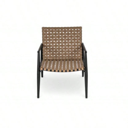 Modern Outdoor Chat Set: 2 PE Rattan Chairs+ Black Steel Tempered Glass Side Table - Durable Stylish