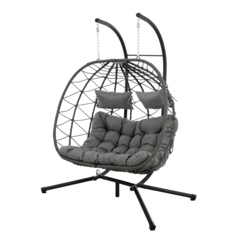 2 Persons Chair with Stand Indoor Outdoor Swing Chair Patio Wicker Hanging Chair Hanging Basket Chair with Stand Bedroom Living Room Balcony