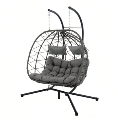 2 Persons Chair with Stand Indoor Outdoor Swing Chair Patio Wicker Hanging Chair Hanging Basket Chair with Stand Bedroom Living Room Balcony