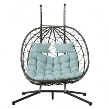 2 Persons Chair with Stand Indoor Outdoor Swing Chair Patio Wicker Hanging Chair Hanging Basket Chair with Stand Bedroom Living Room Balcony