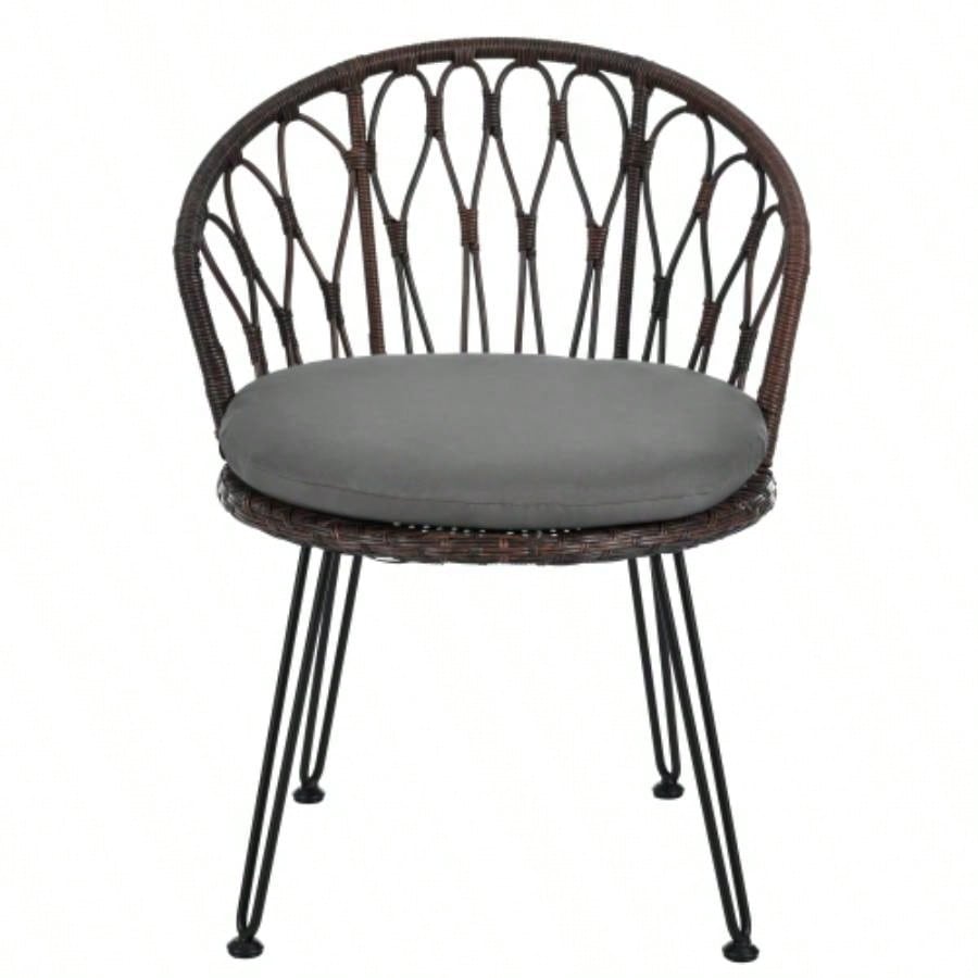 USTYLE Outdoor Leisure Set, 2 Rattan Single Chairs with A Glass Round Table, Perfectly Suited Patios, Balconies, and Courtyards