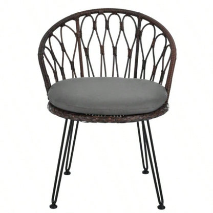 USTYLE Outdoor Leisure Set, 2 Rattan Single Chairs with A Glass Round Table, Perfectly Suited Patios, Balconies, and Courtyards