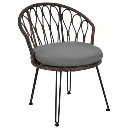 USTYLE Outdoor Leisure Set, 2 Rattan Single Chairs with A Glass Round Table, Perfectly Suited Patios, Balconies, and Courtyards