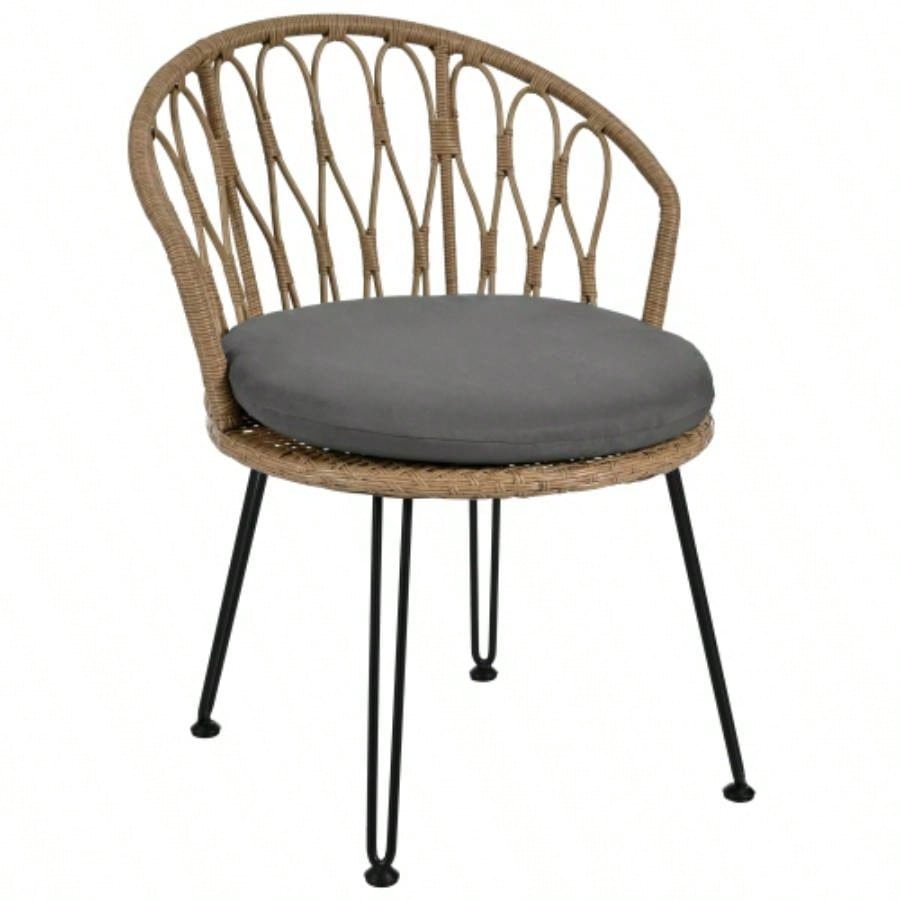 USTYLE Outdoor Leisure Set, 2 Rattan Single Chairs with A Glass Round Table, Perfectly Suited Patios, Balconies, and Courtyards