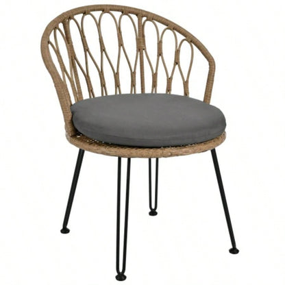 USTYLE Outdoor Leisure Set, 2 Rattan Single Chairs with A Glass Round Table, Perfectly Suited Patios, Balconies, and Courtyards