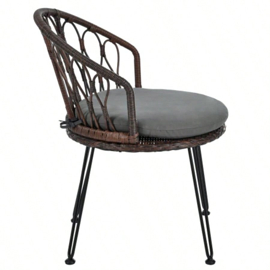 USTYLE Outdoor Leisure Set, 2 Rattan Single Chairs with A Glass Round Table, Perfectly Suited Patios, Balconies, and Courtyards