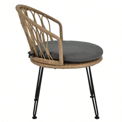 USTYLE Outdoor Leisure Set, 2 Rattan Single Chairs with A Glass Round Table, Perfectly Suited Patios, Balconies, and Courtyards
