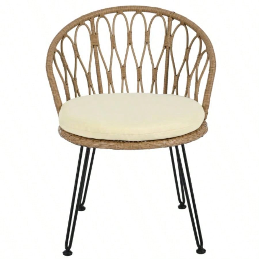 USTYLE Outdoor Leisure Set, 2 Rattan Single Chairs with A Glass Round Table, Perfectly Suited Patios, Balconies, and Courtyards