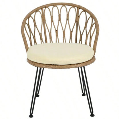 USTYLE Outdoor Leisure Set, 2 Rattan Single Chairs with A Glass Round Table, Perfectly Suited Patios, Balconies, and Courtyards