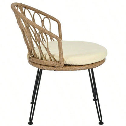 USTYLE Outdoor Leisure Set, 2 Rattan Single Chairs with A Glass Round Table, Perfectly Suited Patios, Balconies, and Courtyards