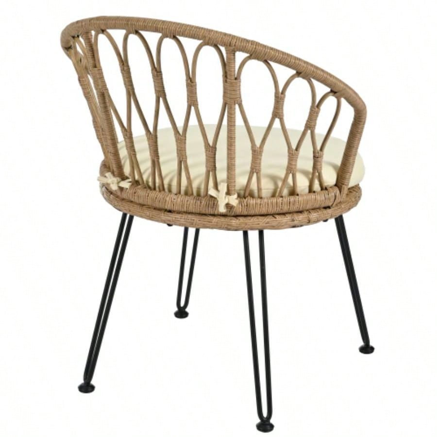 USTYLE Outdoor Leisure Set, 2 Rattan Single Chairs with A Glass Round Table, Perfectly Suited Patios, Balconies, and Courtyards