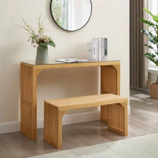 Dining and Table, Pine Indoor Wood Entryway, Living Room, Kitchen and Bedroom Table and Set Nature, Long TableTempered glass Included