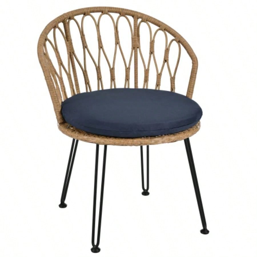 USTYLE Outdoor Leisure Set, 2 Rattan Single Chairs with A Glass Round Table, Perfectly Suited Patios, Balconies, and Courtyards