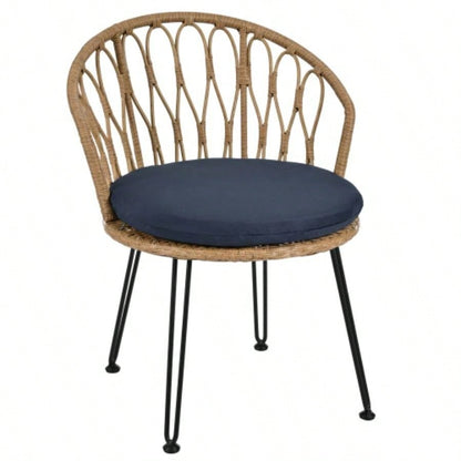 USTYLE Outdoor Leisure Set, 2 Rattan Single Chairs with A Glass Round Table, Perfectly Suited Patios, Balconies, and Courtyards