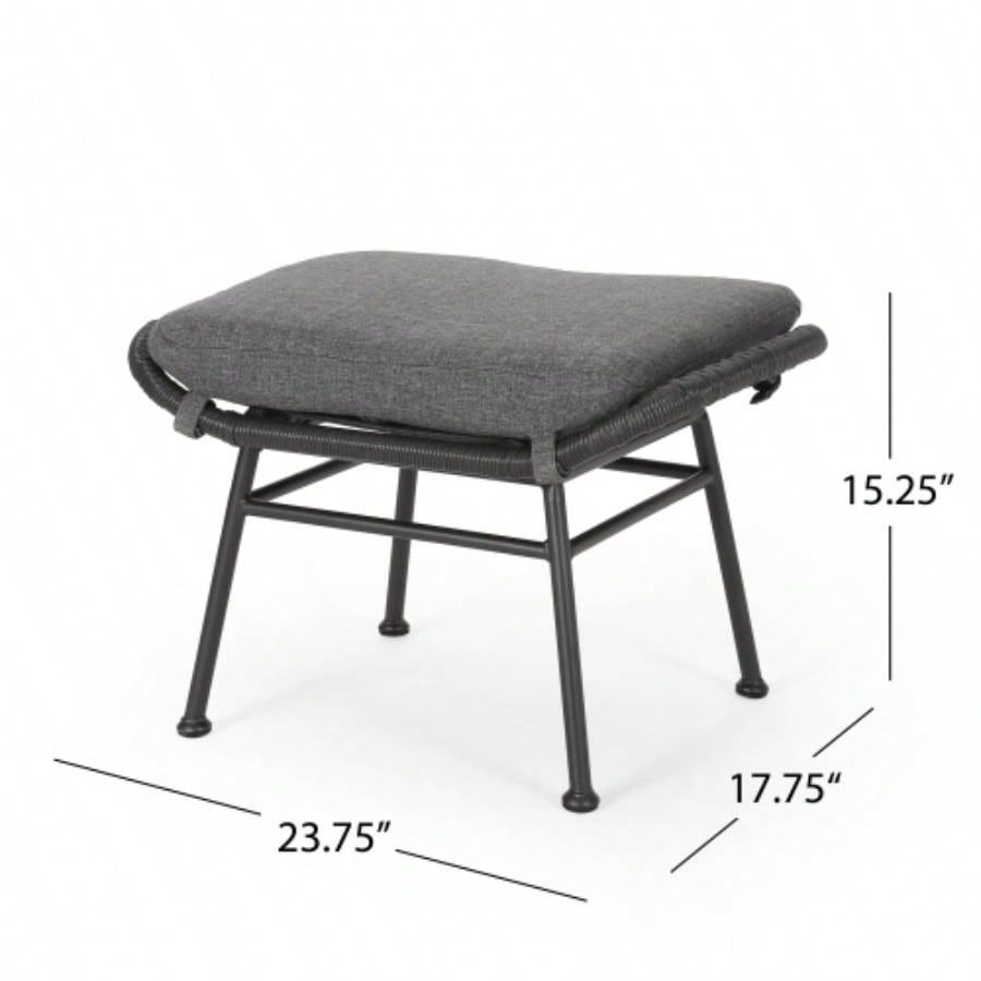 Montana Faux Rattan Outdoor Patio Ottoman with Cushion Set of 2