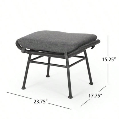 Montana Faux Rattan Outdoor Patio Ottoman with Cushion Set of 2