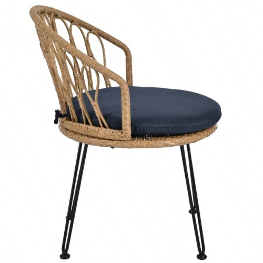 USTYLE Outdoor Leisure Set, 2 Rattan Single Chairs with A Glass Round Table, Perfectly Suited Patios, Balconies, and Courtyards