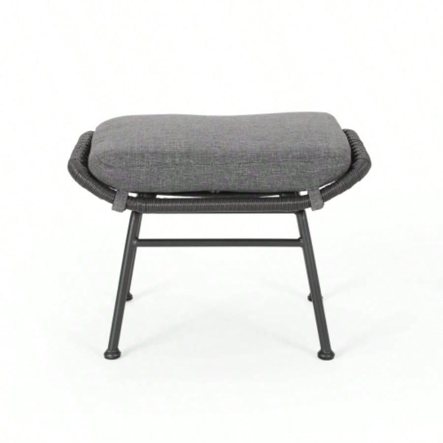 Montana Faux Rattan Outdoor Patio Ottoman with Cushion Set of 2