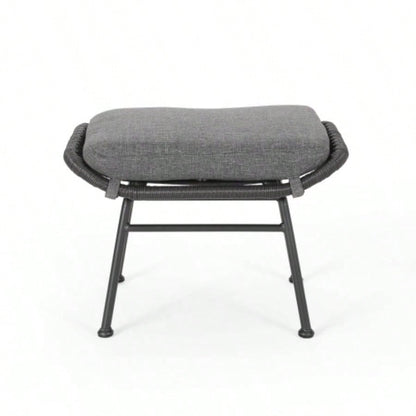 Montana Faux Rattan Outdoor Patio Ottoman with Cushion Set of 2