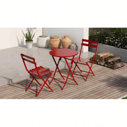 3 Piece Patio Bistro Set of Foldable Round Table and Chairs, Red
