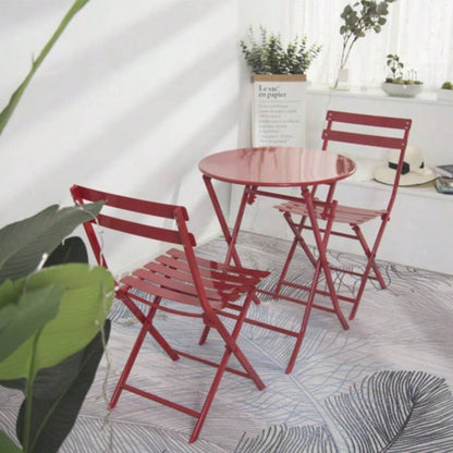 3 Piece Patio Bistro Set of Foldable Round Table and Chairs, Red