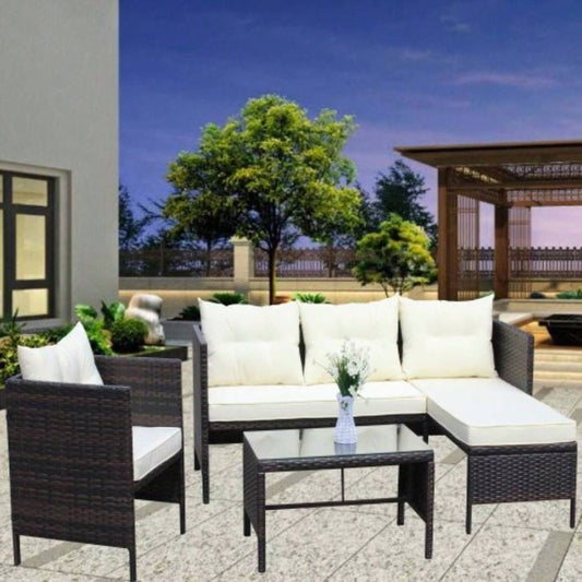 Outdoor patio Furniture sets 4 piece Conversation set wicker Ratten Sectional Sofa With CushionsBeige Cushion