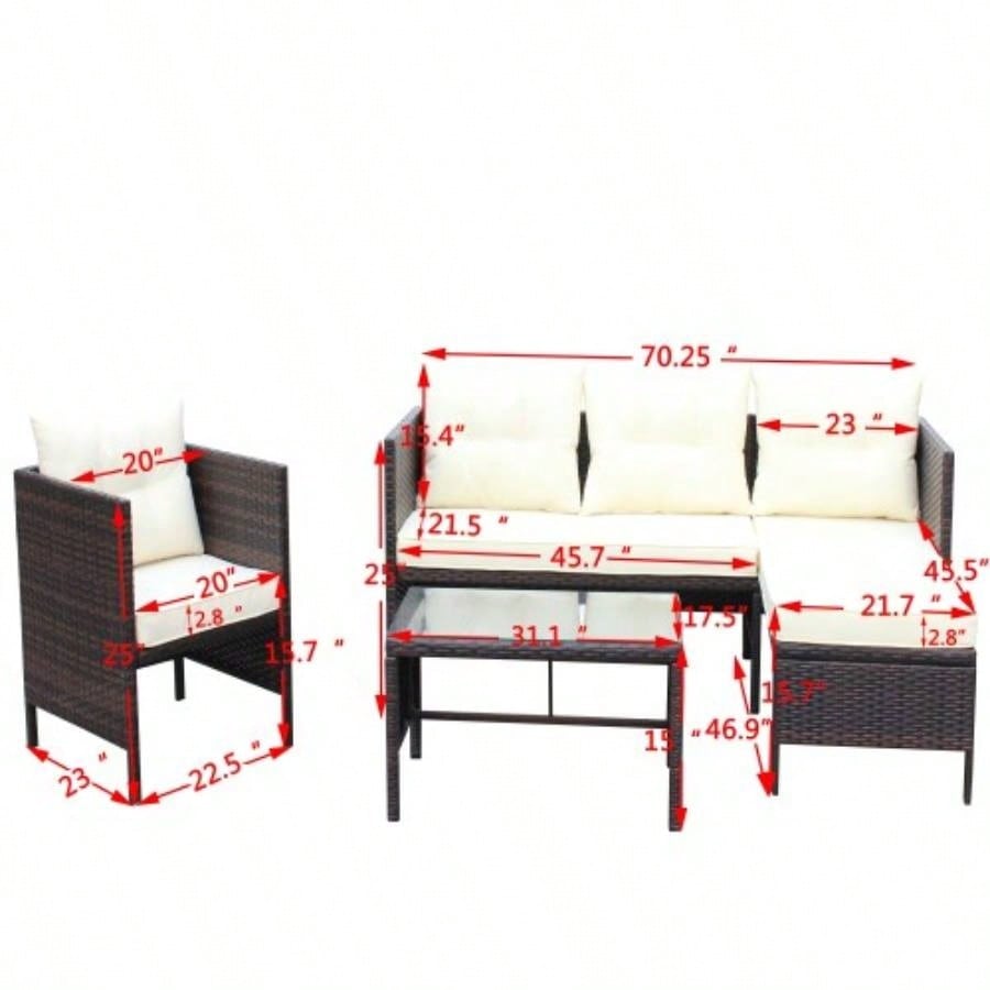 Outdoor patio Furniture sets 4 piece Conversation set wicker Ratten Sectional Sofa With CushionsBeige Cushion