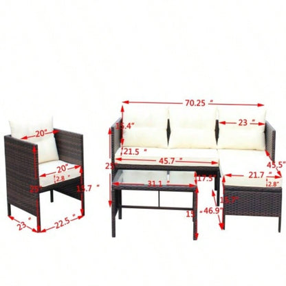 Outdoor patio Furniture sets 4 piece Conversation set wicker Ratten Sectional Sofa With CushionsBeige Cushion