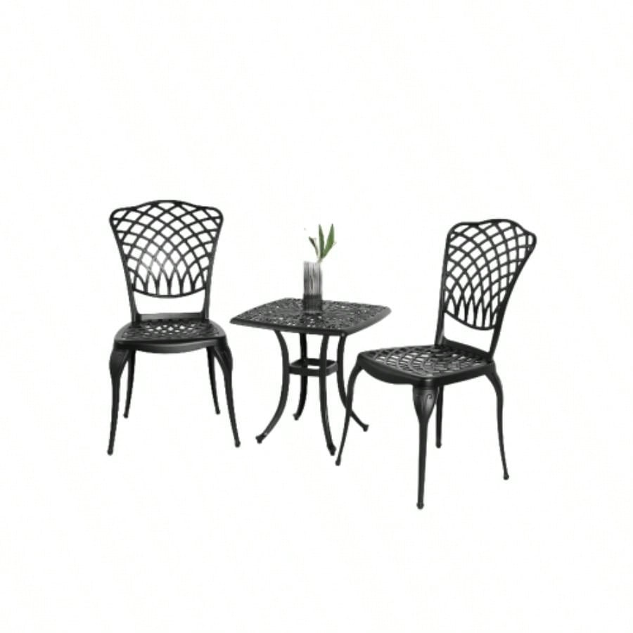 Bistro Set 3 Piece Rustproof Cast Aluminum Patio Furniture Sets 2 Chairs and 1 Round Table Outdoor, Garden, Patio, Balcony, black