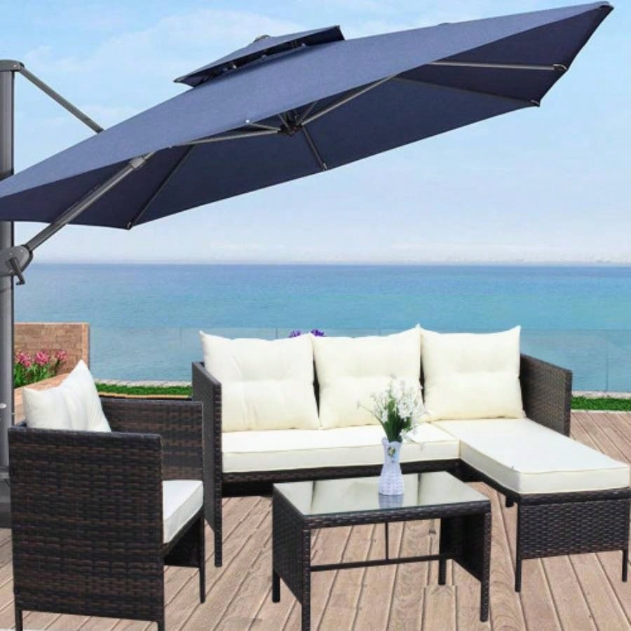 Outdoor patio Furniture sets 4 piece Conversation set wicker Ratten Sectional Sofa With CushionsBeige Cushion