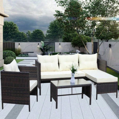 Outdoor patio Furniture sets 4 piece Conversation set wicker Ratten Sectional Sofa With CushionsBeige Cushion