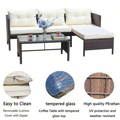 Outdoor patio Furniture sets 4 piece Conversation set wicker Ratten Sectional Sofa With CushionsBeige Cushion