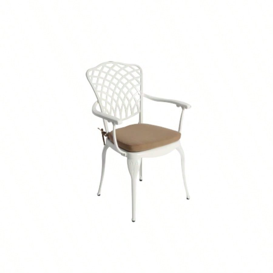 3 Piece Patio Bistro Set Cast Aluminum Bistro Table and Chairs Set of 2 with Hole, All Weather Metal Bistro Table Set, Outdoor Patio Furniture Set Garden with cushion White